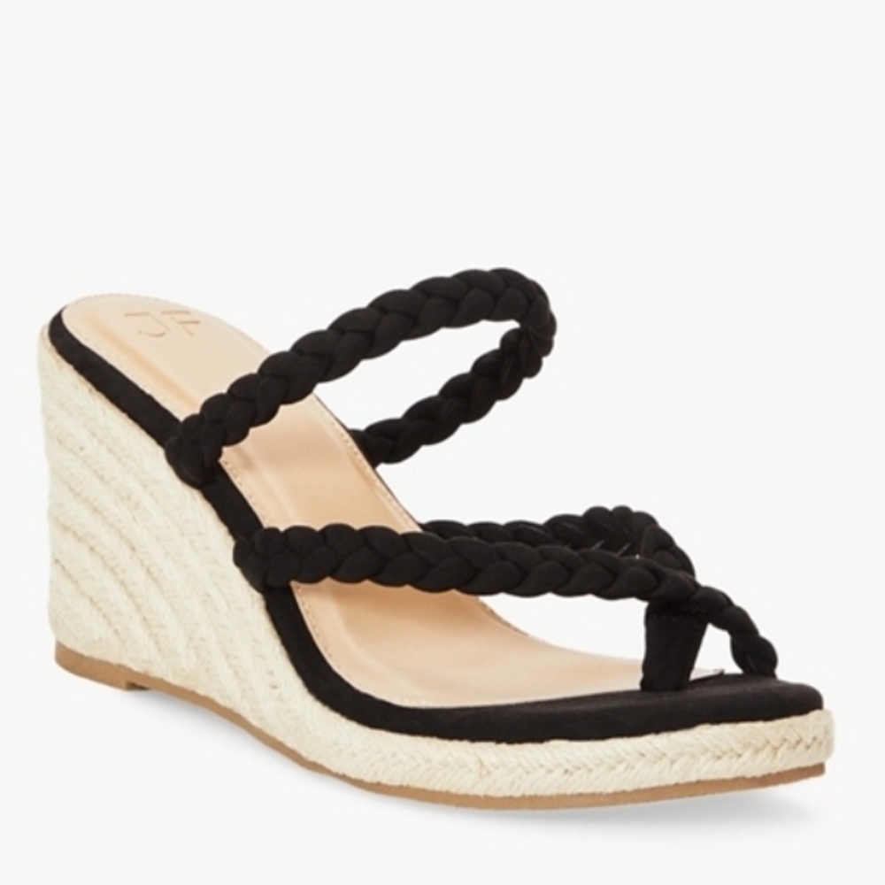 Black Braided Wedge Sandals